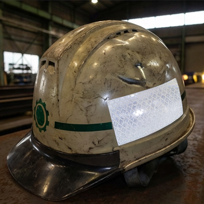 「HARIKIRI FACTORY（ハリキリファクトリー）」で販売中の高輝度反射ステッカーが貼られたヘルメット